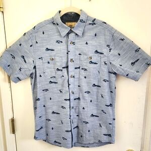 Outdoor Life Blue Sport Short Sleeve Button Down Shirt Mens Sz M Fishing Camping